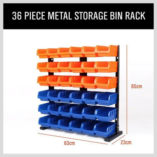 Alt view image 2 of 7 - Storage Bins Parts Rack 36Pcs Bin Organizer Garage Plastic Shop Tool, Tools for Men