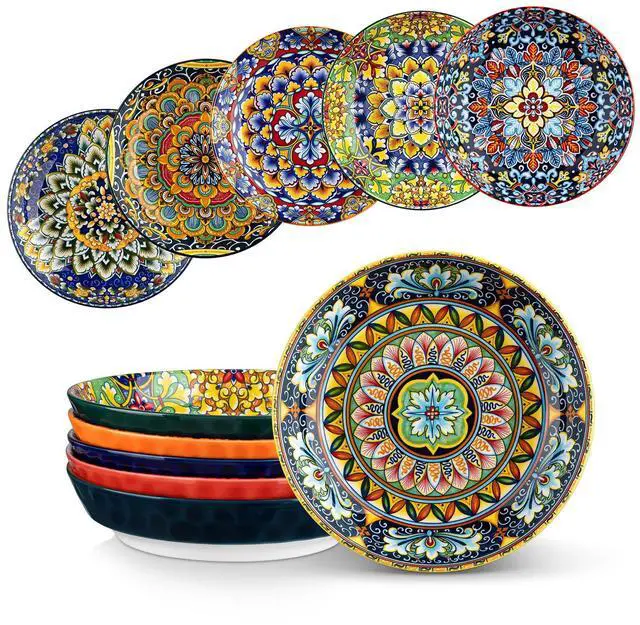 Main image of 32 Oz Pasta Bowls Sets of 6, Ceramic Large Colorful Salad Serving Bowls for Kitchen, Dishwasher & Microwave Safe, Soup Pasta Plates