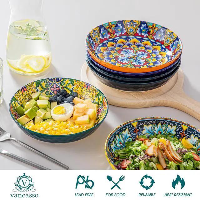 Alt view image 4 of 7 - 32 Oz Pasta Bowls Sets of 6, Ceramic Large Colorful Salad Serving Bowls for Kitchen, Dishwasher & Microwave Safe, Soup Pasta Plates