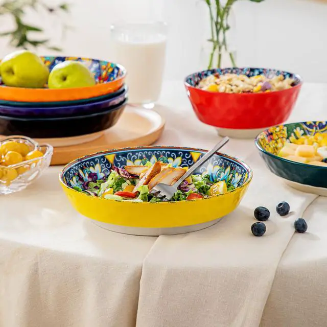 Alt view image 5 of 7 - 32 Oz Pasta Bowls Sets of 6, Ceramic Large Colorful Salad Serving Bowls for Kitchen, Dishwasher & Microwave Safe, Soup Pasta Plates