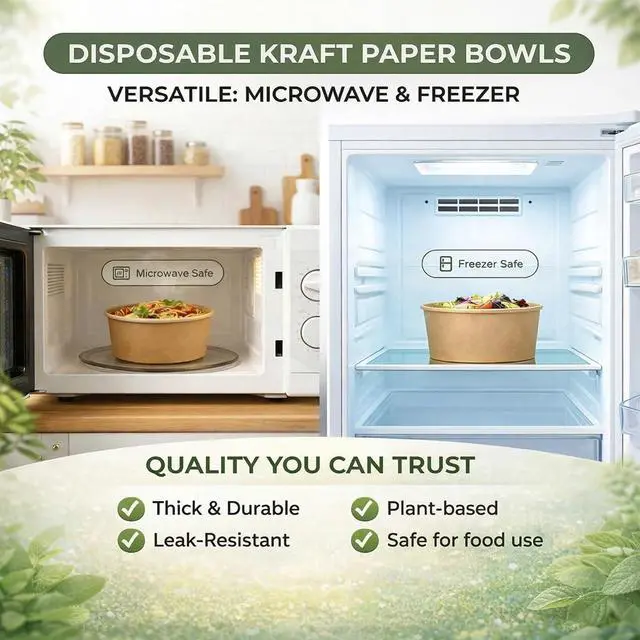 Alt view image 3 of 7 - 50 Pack 25 Oz Large Paper Bowls with Lids, Disposable Soup Serving Bowls Bulk Party Supplies for Hot/Cold Food, Soup (25 OZ)