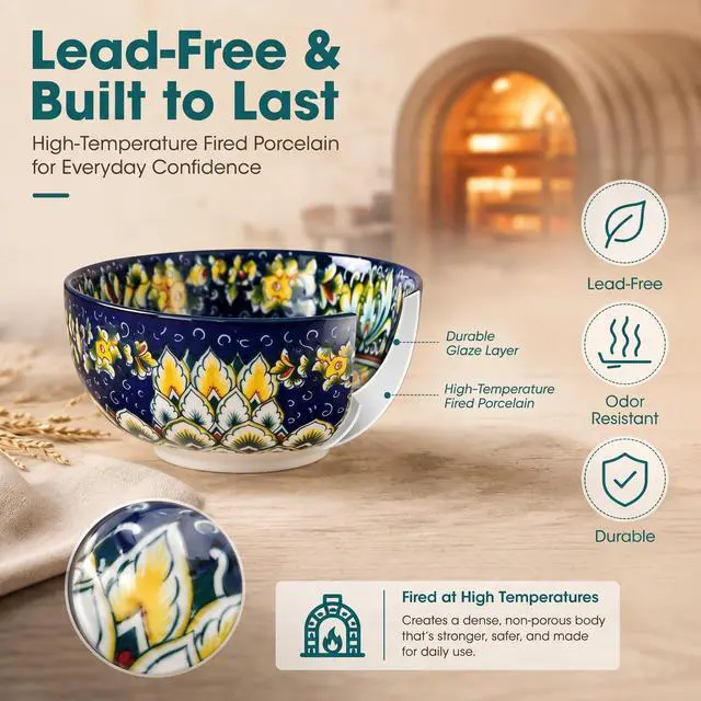 Alt view image 3 of 7 - Cereal Bowls Set of 6, Bohemian Ceramic Soup Bowls, 28 oz Colorful Bowls Set for Kitchen, Dishwasher & Microwave Safe for Salad, Pasta, Rice, Oatmeal, Fruit
