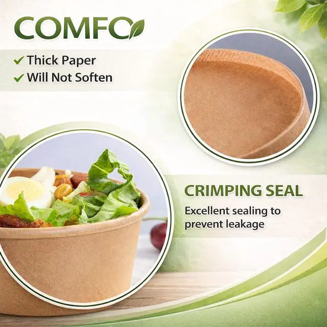 Alt view image 4 of 7 - 50 Pack 25 Oz Large Paper Bowls with Lids, Disposable Soup Serving Bowls Bulk Party Supplies for Hot/Cold Food, Soup (25 OZ)