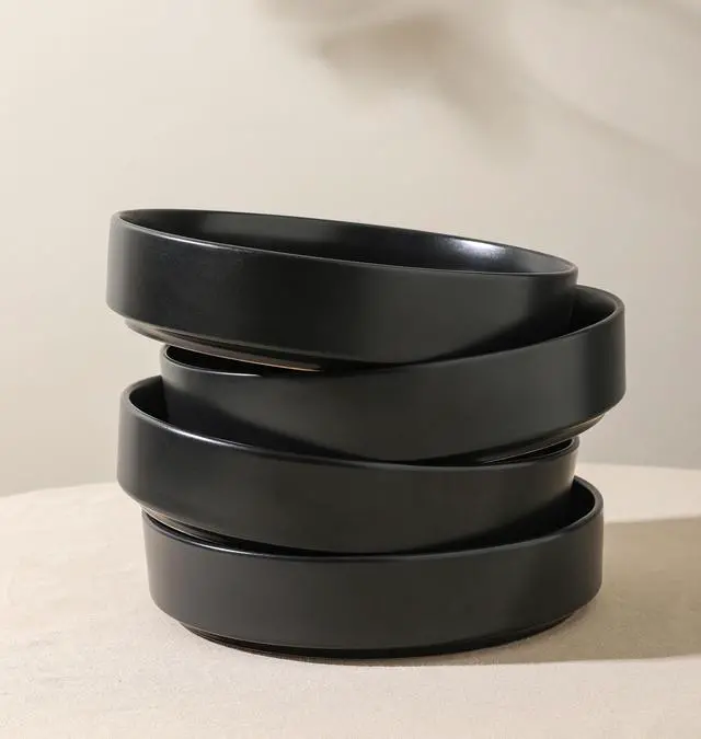 Alt view image 2 of 7 - Celina Stoneware Bowl Set, 4-Piece Pasta Bowls for Kitchen, Ceramic Serving for Ramen, Fruit, Cereal, Dinner - Microwave & Dishwasher Safe, Black