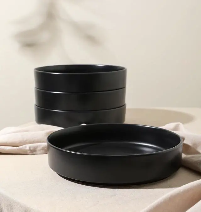 Alt view image 4 of 7 - Celina Stoneware Bowl Set, 4-Piece Pasta Bowls for Kitchen, Ceramic Serving for Ramen, Fruit, Cereal, Dinner - Microwave & Dishwasher Safe, Black