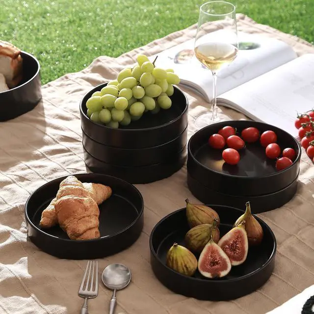 Alt view image 7 of 7 - Celina Stoneware Bowl Set, 4-Piece Pasta Bowls for Kitchen, Ceramic Serving for Ramen, Fruit, Cereal, Dinner - Microwave & Dishwasher Safe, Black