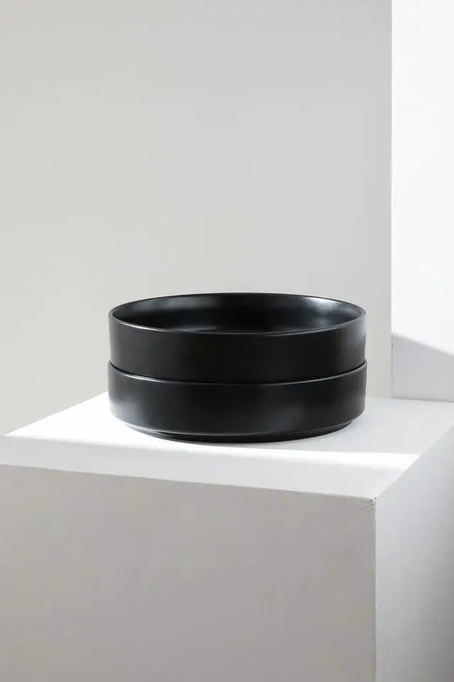 Alt view image 6 of 7 - Celina Stoneware Bowl Set, 4-Piece Pasta Bowls for Kitchen, Ceramic Serving for Ramen, Fruit, Cereal, Dinner - Microwave & Dishwasher Safe, Black