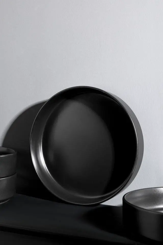 Alt view image 5 of 7 - Celina Stoneware Bowl Set, 4-Piece Pasta Bowls for Kitchen, Ceramic Serving for Ramen, Fruit, Cereal, Dinner - Microwave & Dishwasher Safe, Black