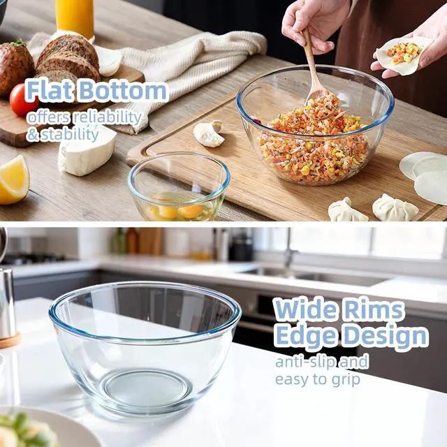 Alt view image 6 of 7 - Glass Mixing Bowls Glass Bowls with Lids Set(4.5QT,2.7QT, 1.1QT),Large Salad Bowls,glass mixing bowl Space-Saving Nesting Storage bowls for Cooking,Baking,Prepping,Dishwasher Safe