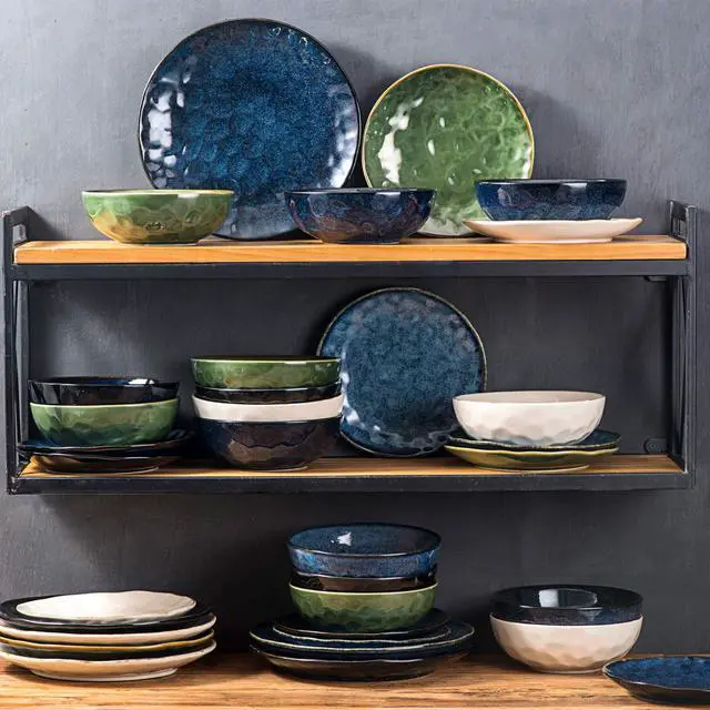 Alt view image 6 of 6 - Ceramic Salad Bowls Set for Kitchen, Serving - 32 Ounce Soup Bowls, Pasta Bowls, Chip Resistant, Dishwasher Microwave Safe, Large, Fluted, stoneware, Set of 6 (Blue)