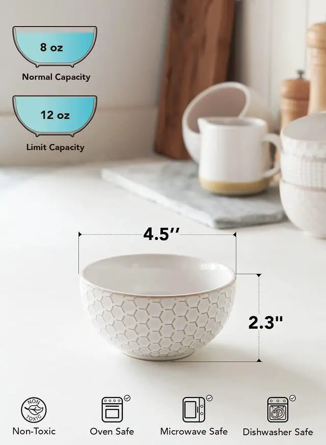 Alt view image 4 of 7 - Small Bowls 12 OZ, Ice Cream Bowl, Ceramic Embossment Stoneware Bowl, Bowls Set for Dessert, Fruits, Side Dishes, Suit For Housewarming - 4.5 Inch, Set of 4, Arctic white