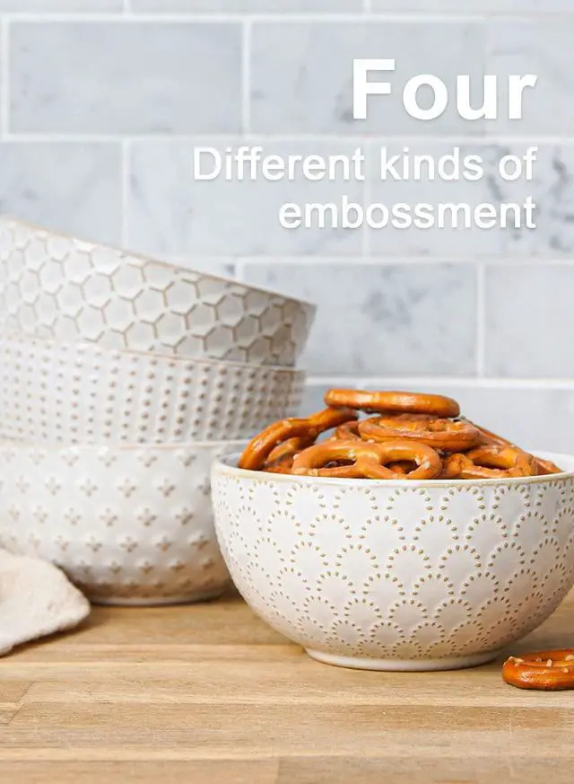 Alt view image 7 of 7 - Small Bowls 12 OZ, Ice Cream Bowl, Ceramic Embossment Stoneware Bowl, Bowls Set for Dessert, Fruits, Side Dishes, Suit For Housewarming - 4.5 Inch, Set of 4, Arctic white