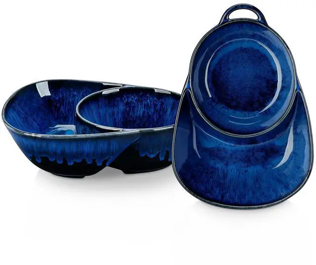 Main image of Starry Chip and Dip Bowl, Anti-Soggy Cereal Bowl, Soup and Sandwich Plate Combo, Breakfast Powls, Divided Snack Bowls Gifts for Wedding Housewarming Party, 2 Pack(Blue)