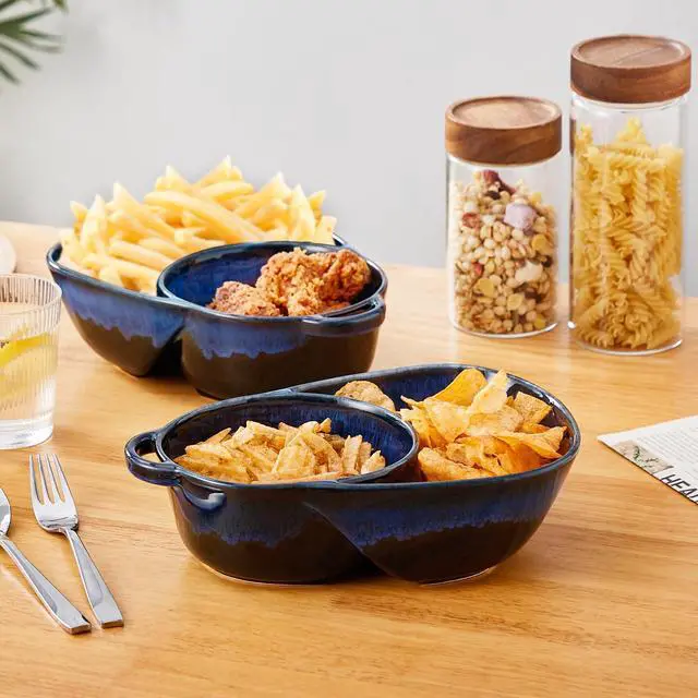 Alt view image 7 of 7 - Starry Chip and Dip Bowl, Anti-Soggy Cereal Bowl, Soup and Sandwich Plate Combo, Breakfast Powls, Divided Snack Bowls Gifts for Wedding Housewarming Party, 2 Pack(Blue)