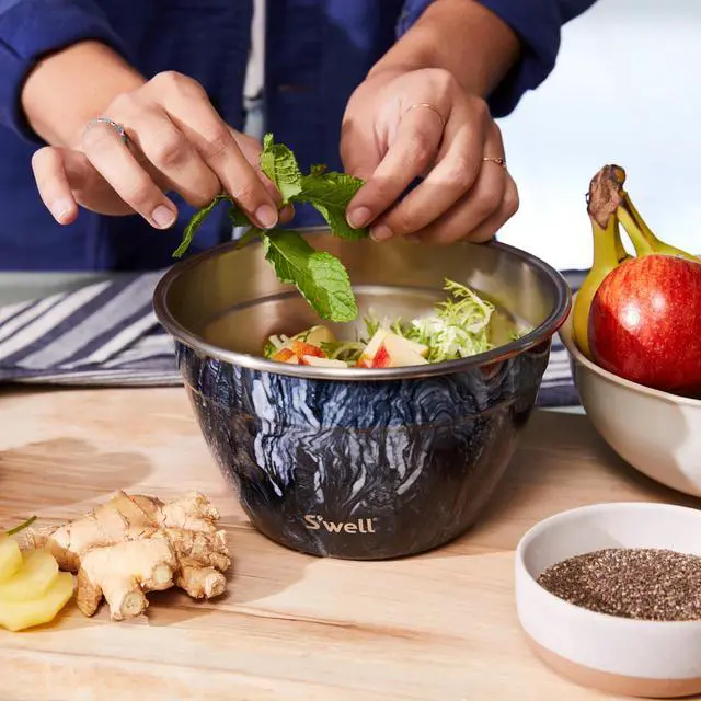 Alt view image 5 of 5 - Stainless Steel 64oz Salad Bowl Kit, Azurite Color, Includes 2oz Condiment Container and Removable Tray, Leak-Proof, Easy to Clean, Dishwasher Safe