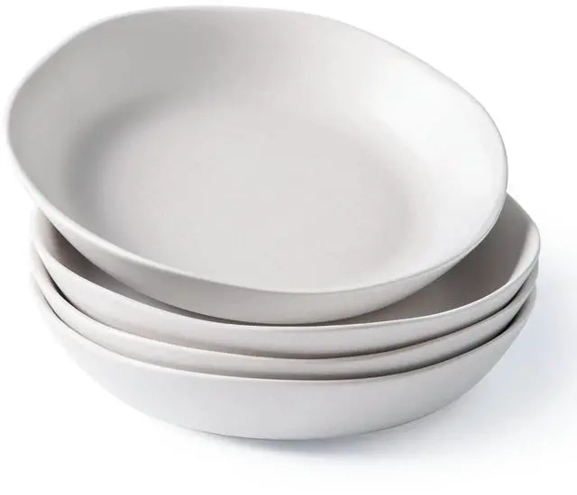 Main image of 9.75'' Ceramic Large Pasta Bowls, 38oz Stoneware Flat Serving Bowls Set of 4, Oven,Microwave&Dishwasher Safe Bowls with Wavy Rim for Fruit Pasta Salad Meal, Matte White