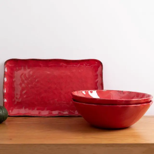 Alt view image 6 of 7 - Vintage Melamine Pasta Bowls, Set of 6, 9.25 inch Large Salad Bowls, Unbreakable 100% Melamine Serving Bowls Set for Dinner, 42 oz Wide and Shallow Bowls Set, Dishwasher Safe, Red