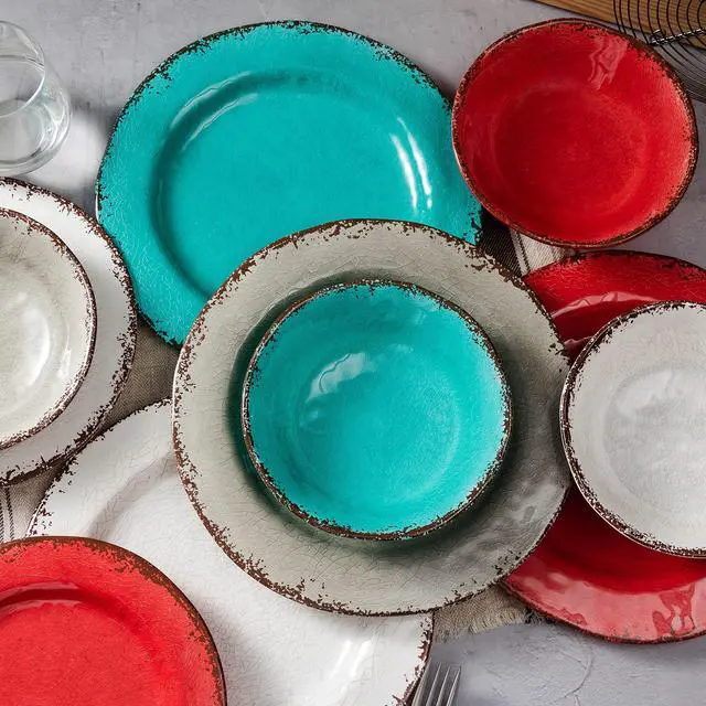Alt view image 7 of 7 - Vintage Melamine Pasta Bowls, Set of 6, 9.25 inch Large Salad Bowls, Unbreakable 100% Melamine Serving Bowls Set for Dinner, 42 oz Wide and Shallow Bowls Set, Dishwasher Safe, Red
