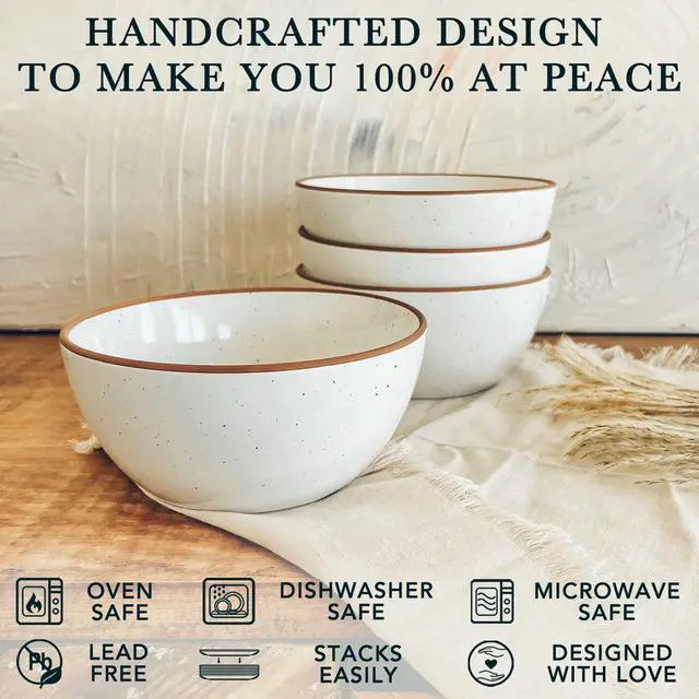 Alt view image 4 of 7 - Ceramic Bowls For Kitchen, 28oz - Bowl Set of 4 - For Cereal, Salad, Pasta, Soup, Dessert, Serving etc - Dishwasher, Microwave, and Oven Safe - For Breakfast, Lunch and Dinner - Vanilla White