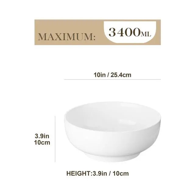 Alt view image 2 of 7 - Serving Bowls, 114 OZ(10") Extra Large Salad Bowls Set of 2, Porcelain White Serving Bowls for Salad, Soup, Pasta and Dinner, Large Ceramic Bowl Set for Entertaining, Series REGULAR