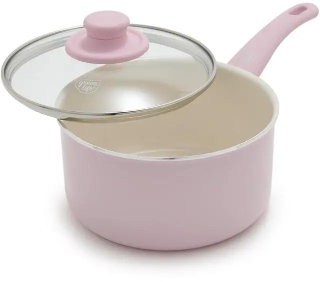 Main image of 2.5QT Nonstick Saucepan with Glass Lid, Soft Grip, PFAS-Free Ceramic, Multipurpose Chef Pan, Milk & Sauce Cooking Pot, Dishwasher & Oven Safe to 350F, Stay-Cool Handle, Pink