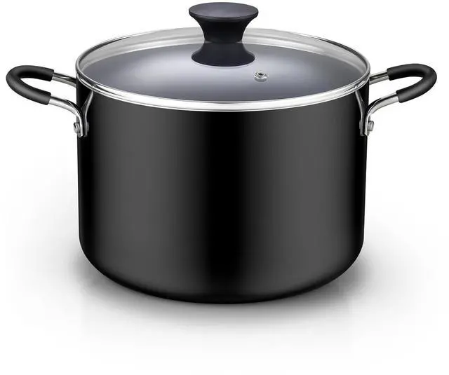 Main image of Professional 8 Quart Nonstick Stock Pot with Lid, Riveted Handles, Big Soup Pot for Holiday Feasts, Stockpot with Even Heating, Induction Cookware, Oven & Dishwasher Safe, Black