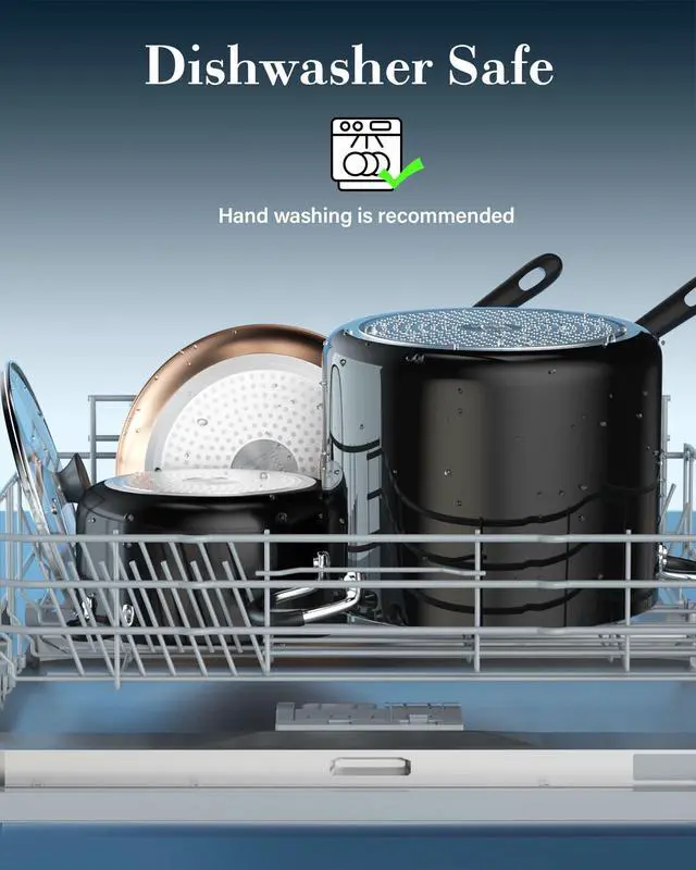 Alt view image 7 of 7 - Professional 8 Quart Nonstick Stock Pot with Lid, Riveted Handles, Big Soup Pot for Holiday Feasts, Stockpot with Even Heating, Induction Cookware, Oven & Dishwasher Safe, Black