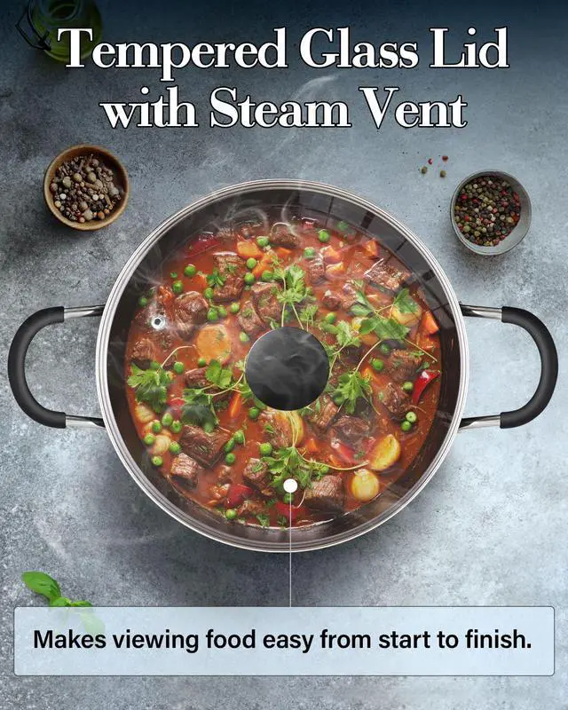 Alt view image 5 of 7 - Professional 8 Quart Nonstick Stock Pot with Lid, Riveted Handles, Big Soup Pot for Holiday Feasts, Stockpot with Even Heating, Induction Cookware, Oven & Dishwasher Safe, Black