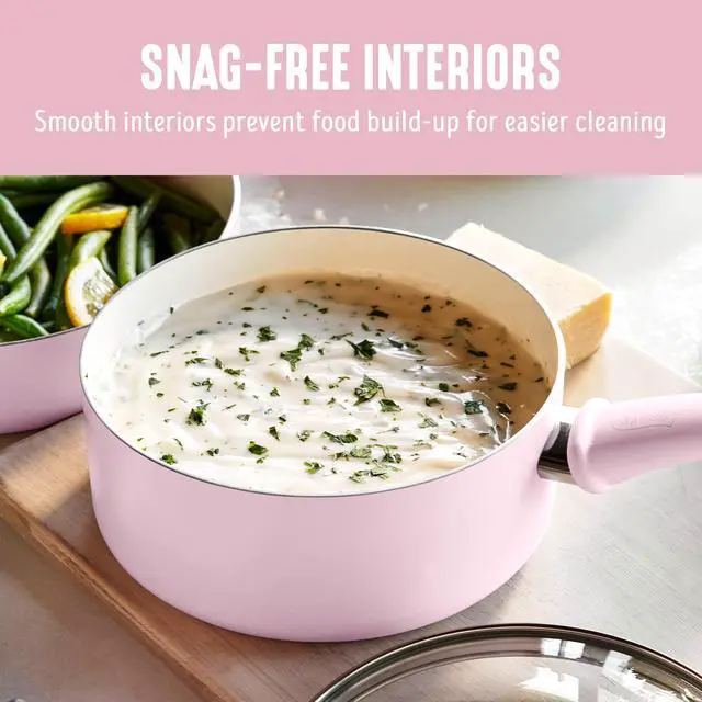 Alt view image 2 of 5 - 2.5QT Nonstick Saucepan with Glass Lid, Soft Grip, PFAS-Free Ceramic, Multipurpose Chef Pan, Milk & Sauce Cooking Pot, Dishwasher & Oven Safe to 350F, Stay-Cool Handle, Pink