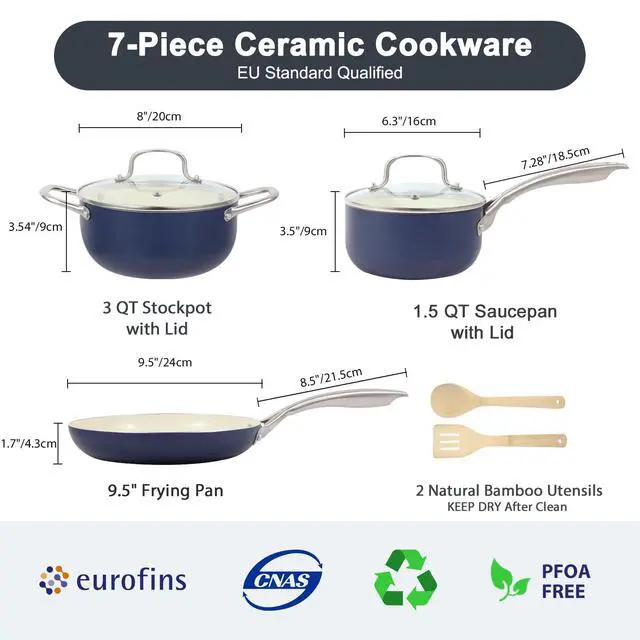 Alt view image 2 of 6 - Pots and Pans Set, 7 Piece Nonstick Ceramic Cookware Set, Kitchen Induction Cookware Sets, Pots and Pans Non Stick with Oven Safe Handle, 100% PFOA Free, Blue