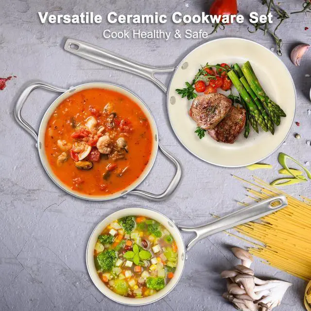 Alt view image 6 of 6 - Pots and Pans Set, 7 Piece Nonstick Ceramic Cookware Set, Kitchen Induction Cookware Sets, Pots and Pans Non Stick with Oven Safe Handle, 100% PFOA Free, Blue