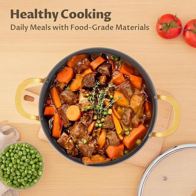 Alt view image 7 of 7 - 10 Quart Cooking Pot with Ceramic Coating, Non-Stick Stock Pot with Tempered Glass Lid, Large Soup Pot with Stainless Steel Handle, Induction Compatible Stockpot, Dishwasher Safe, Cream
