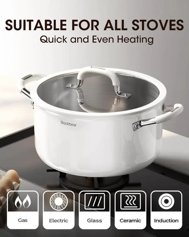 Alt view image 4 of 5 - Stockpot 6 Quart, Tri-Ply 18/10 Stainless Steel Stock Pot with Lid, Induction Ready Cooking Pot for All Cooktops, Dishwasher Safe Soup Pot for Kitchen, Home, Gift for Cooker Mom and Dad