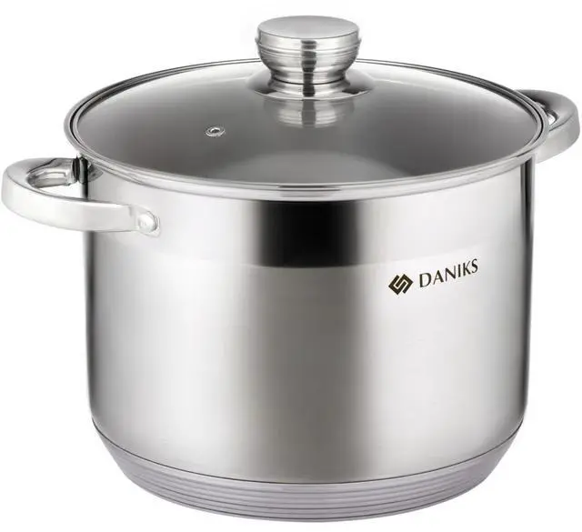 Main image of Standard 10 Quart Stainless Steel Stock Pot with Glass Lid, Tri-Ply Bottom for Even Heating, Induction Compatible, Dishwasher Safe, Built-In Measuring Scale, Silver