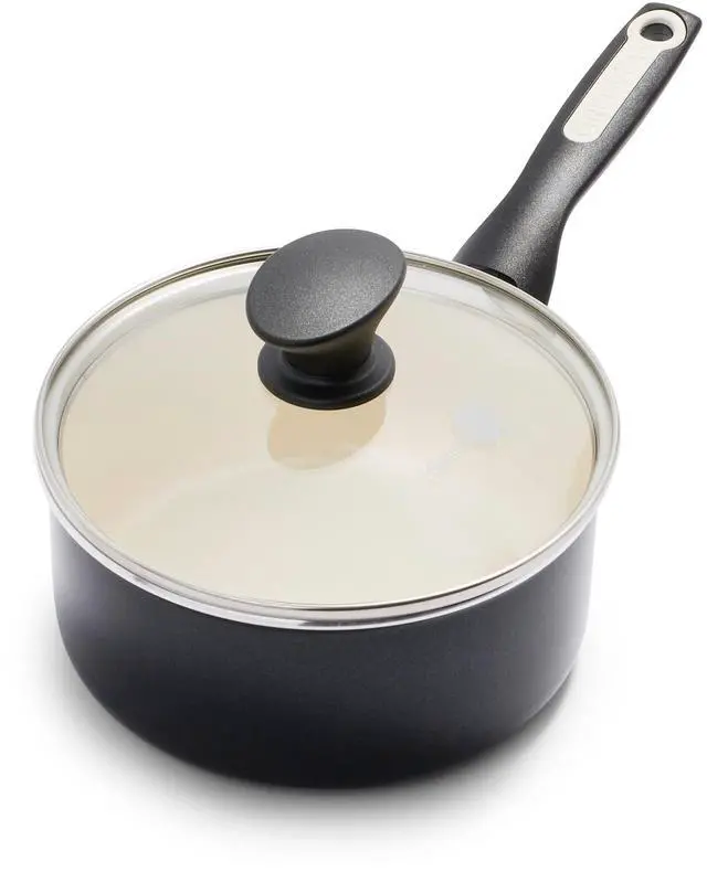 Main image of Rio Healthy Ceramic Nonstick 2QT Saucepan Pot with Lid, PFAS-Free, Dishwasher Safe, Black