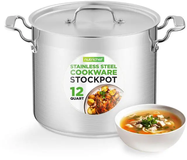 Main image of 12-Quart Stainless Steel Stockpot with Stainless Steel Lid - 18/8 Food Grade Heavy Duty Large Stock Pot for Stew & Soup, Works w/Induction