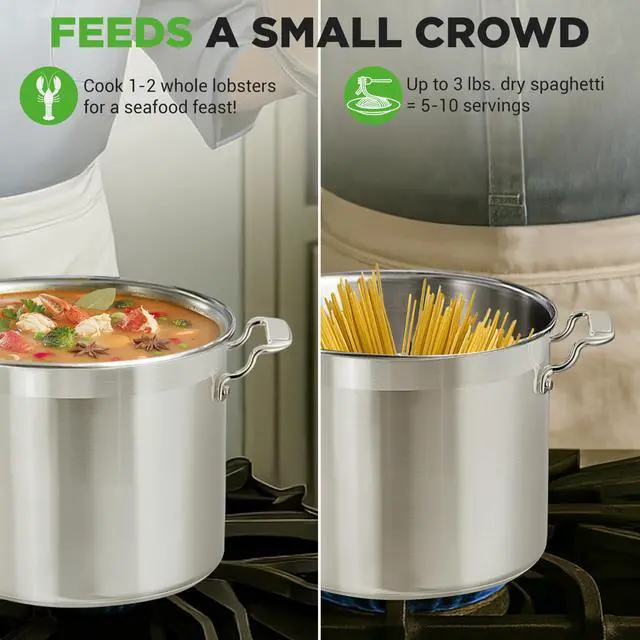 Alt view image 5 of 7 - 12-Quart Stainless Steel Stockpot with Stainless Steel Lid - 18/8 Food Grade Heavy Duty Large Stock Pot for Stew & Soup, Works w/Induction