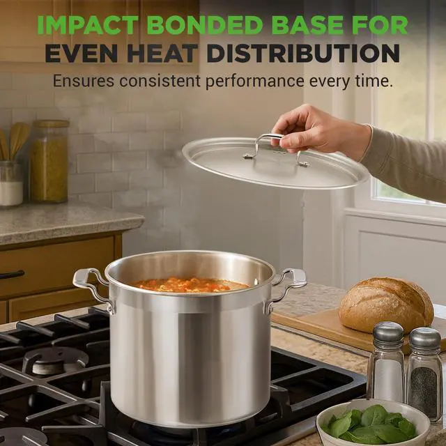 Alt view image 7 of 7 - 12-Quart Stainless Steel Stockpot with Stainless Steel Lid - 18/8 Food Grade Heavy Duty Large Stock Pot for Stew & Soup, Works w/Induction