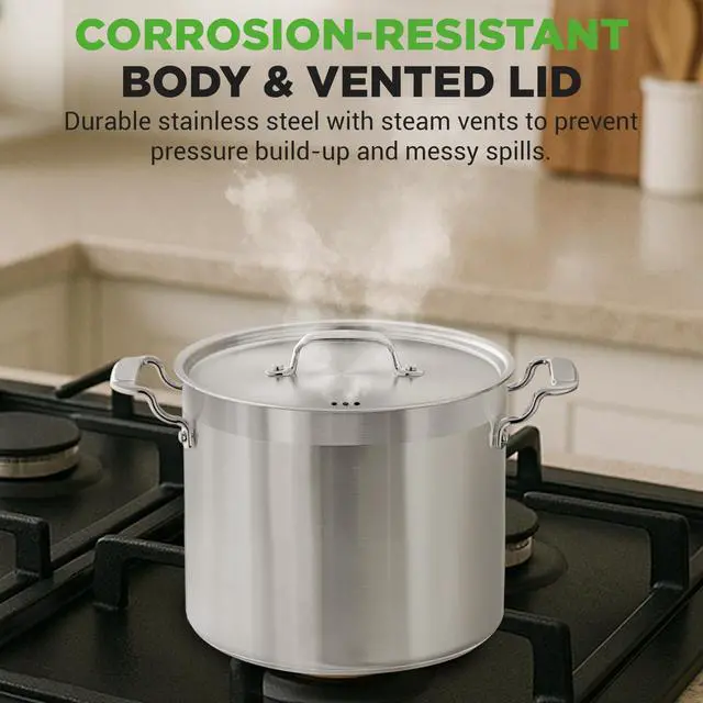Alt view image 6 of 7 - 12-Quart Stainless Steel Stockpot with Stainless Steel Lid - 18/8 Food Grade Heavy Duty Large Stock Pot for Stew & Soup, Works w/Induction