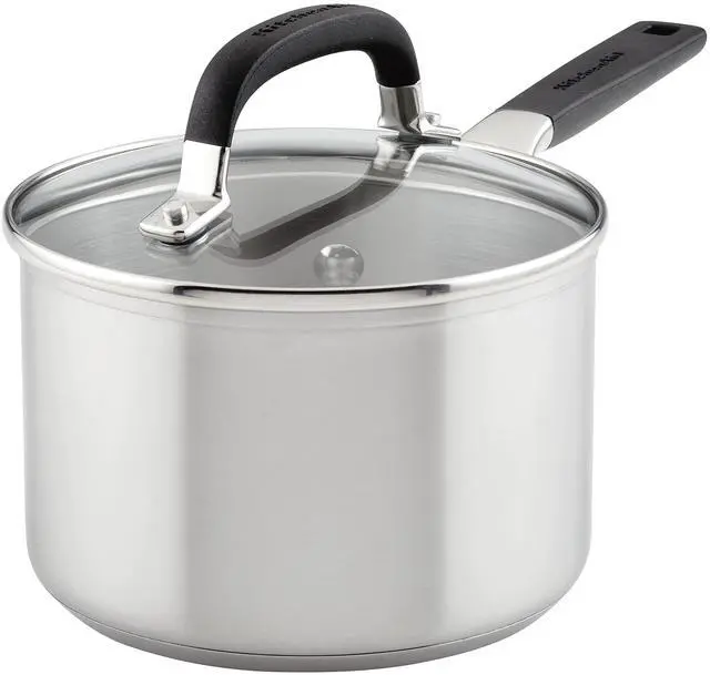 Main image of Induction Stainless Steel Sauce Pan with Measuring Marks and Lid, 2-Quart, Brushed Stainless Steel