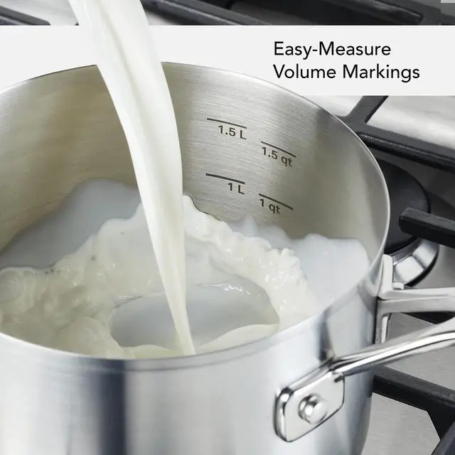 Alt view image 4 of 7 - Induction Stainless Steel Sauce Pan with Measuring Marks and Lid, 2-Quart, Brushed Stainless Steel