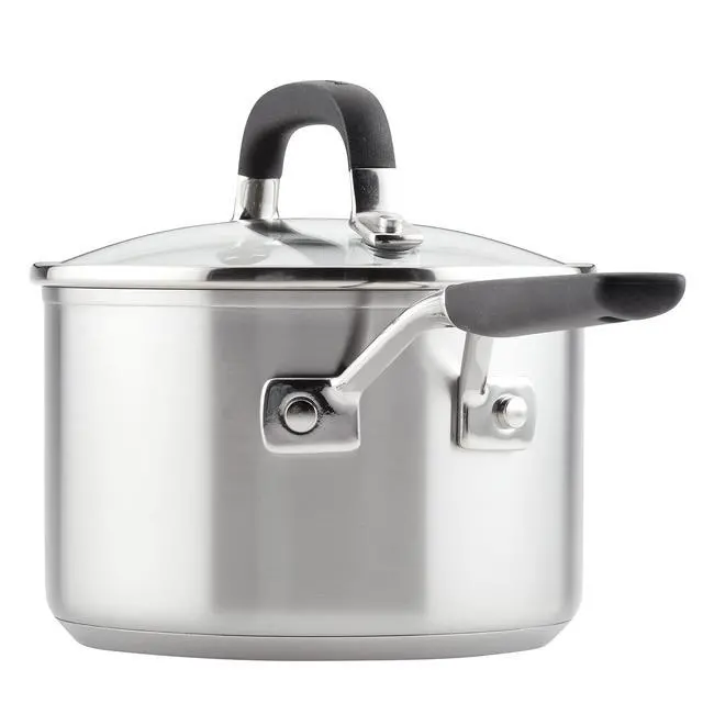 Alt view image 7 of 7 - Induction Stainless Steel Sauce Pan with Measuring Marks and Lid, 2-Quart, Brushed Stainless Steel