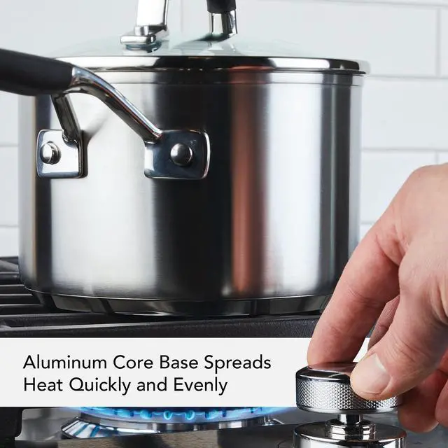 Alt view image 3 of 7 - Induction Stainless Steel Sauce Pan with Measuring Marks and Lid, 2-Quart, Brushed Stainless Steel
