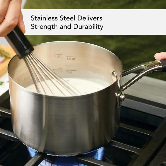 Alt view image 6 of 7 - Induction Stainless Steel Sauce Pan with Measuring Marks and Lid, 2-Quart, Brushed Stainless Steel