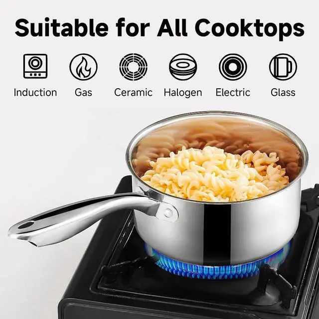 Alt view image 3 of 7 - 1Qt & 2Qt Stainless Steel Sauce Pan Set with Lid,4 Pcs Non Stick Saucepan,Small Kitchen Pots,Induction Compatible,PFOA FREE