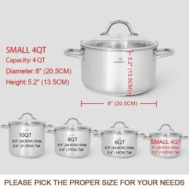 Alt view image 4 of 7 - Small Stock Pot 4 Quart Nickel Free Stainless Steel - Small 4Qt Stockpot With Glass Lid - Soup Pot Cooking Pot 4 Quart