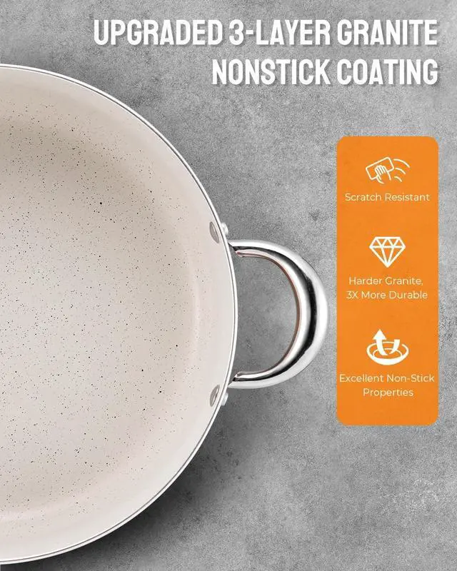 Alt view image 4 of 6 - Large 12 Quart Nonstick Cooking Pot with Lid, Induction Stock Pot, Soup Pot for All Stovetops, Non-toxic and Oven Safe, PFOA PFAS Free, Golden