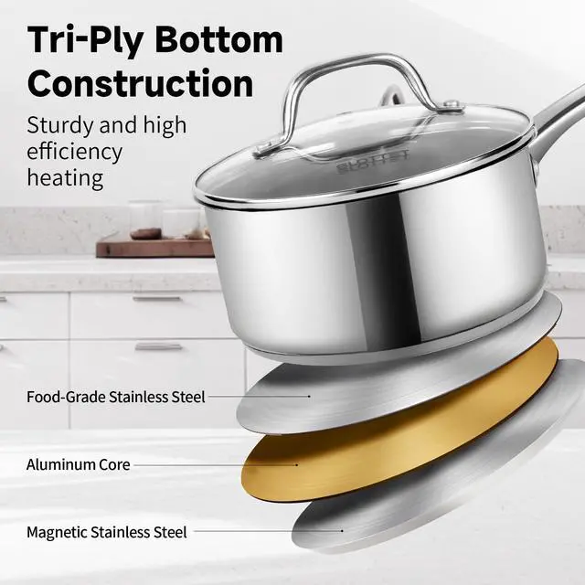 Alt view image 4 of 7 - 1Qt & 2Qt Stainless Steel Sauce Pan Set with Lid,4 Pcs Non Stick Saucepan,Small Kitchen Pots,Induction Compatible,PFOA FREE