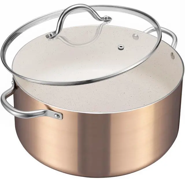 Main image of Large 12 Quart Nonstick Cooking Pot with Lid, Induction Stock Pot, Soup Pot for All Stovetops, Non-toxic and Oven Safe, PFOA PFAS Free, Golden