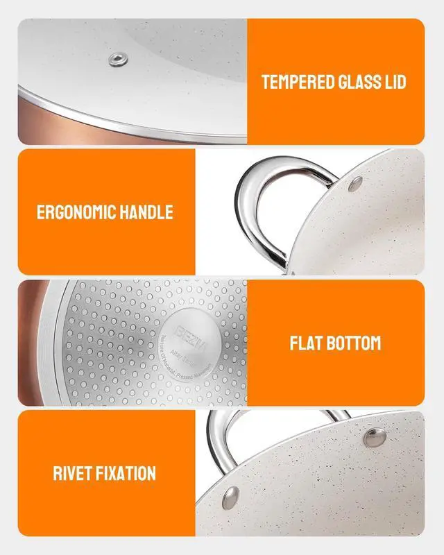 Alt view image 6 of 6 - Large 12 Quart Nonstick Cooking Pot with Lid, Induction Stock Pot, Soup Pot for All Stovetops, Non-toxic and Oven Safe, PFOA PFAS Free, Golden